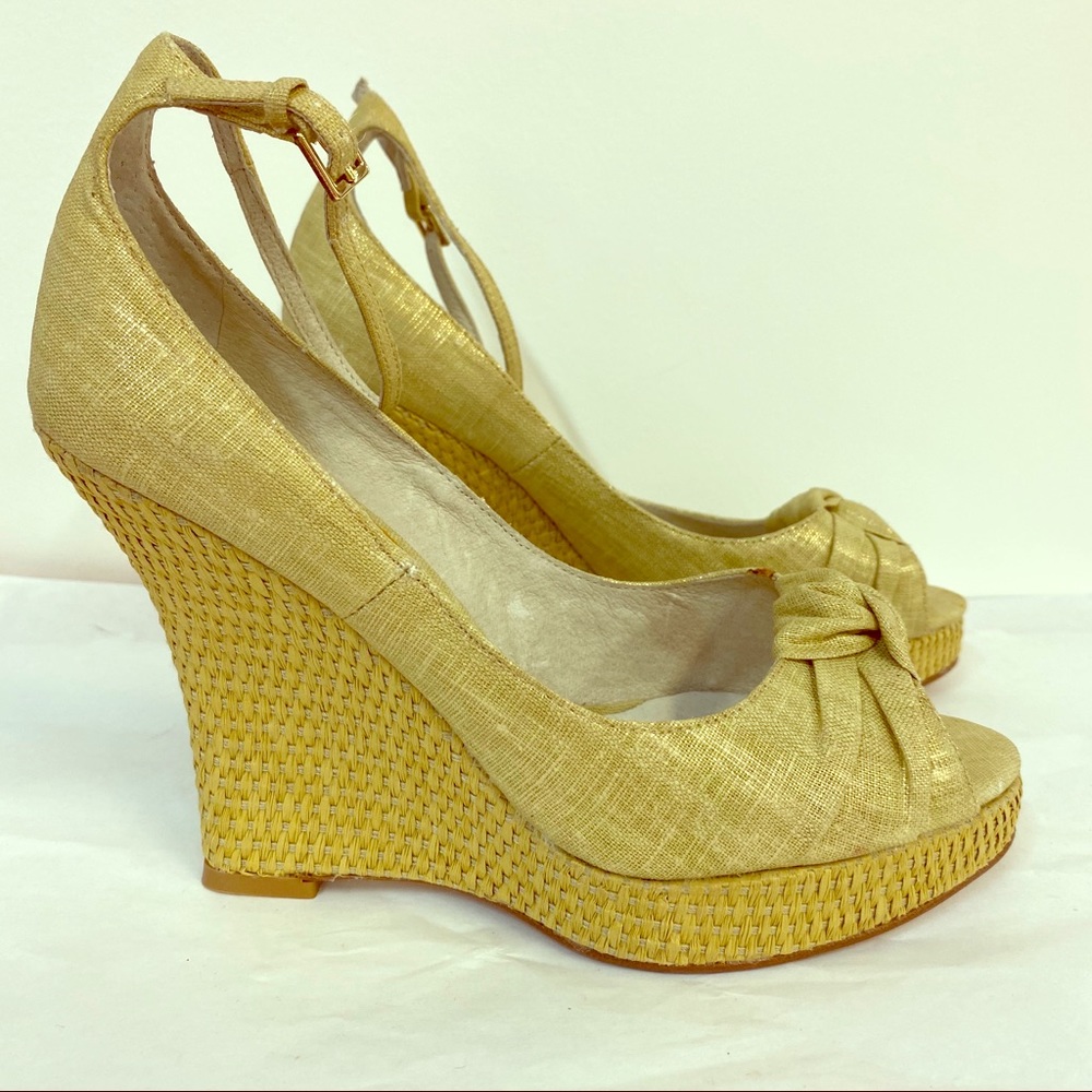 Aldo Gucci Nude Brand New Canvas Straw Espadrille Ankle Strap Wedges